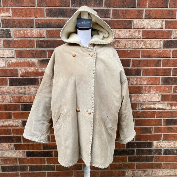 Otellopelle Suede Shearling Leather Hooded Coat - Picture 3 of 12